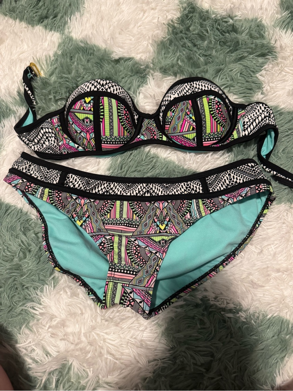 Arizona Teal, Pink & Yellow Tribal Underwire Bikini Set